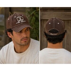 Imperial Headwear The Classics Baseball Cap Hat Brown Cotton White Stitch Adjus